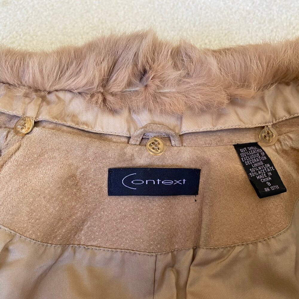 CONTEXT, Gorgeous belted suede jacket, fur collar, cutout details, sz 8. - Picture 6 of 8
